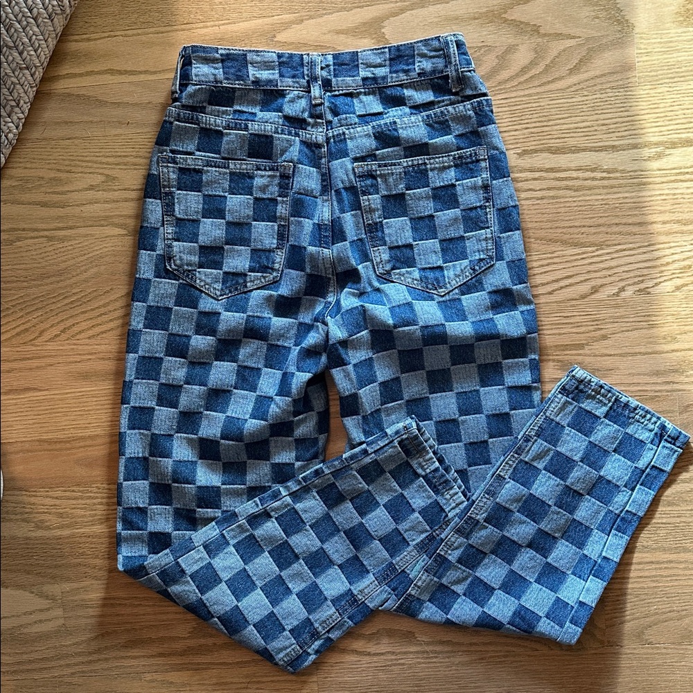 SHEIN Checkerboard Jeans Straight Leg - Size XS - Picture 2 of 5